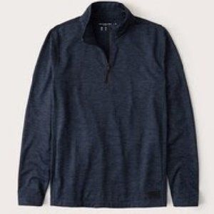 Abercrombie Fitch Long-Sleeve Airknit Quarter-Zip Heather Navy Blue Medium